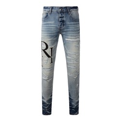 Amiri Staggered Embroidered Logo Jean Vintage Indigo