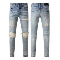 Amiri Staggered Embroidered Logo Jean Indigo / White