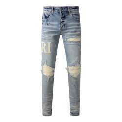 Amiri Staggered Embroidered Logo Jean Indigo / White