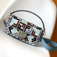 Fendi Baguette Multicolor canvas bag with FF embroidery Blue