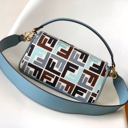 Fendi Baguette Multicolor canvas bag with FF embroidery Blue