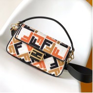Fendi Baguette Multicolor canvas bag with FF embroidery Orange