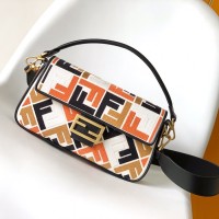 Fendi Baguette Multicolor canvas bag with FF embroidery Orange