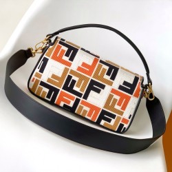 Fendi Baguette Multicolor canvas bag with FF embroidery Orange
