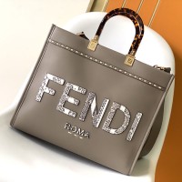 Fendi Sunshine Medium Dark Grey Leather and Elaphe Shopper