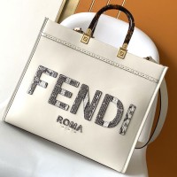 Fendi Sunshine Medium White Leather and Elaphe Shopper