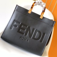 Fendi Sunshine Medium Black Leather Shopper
