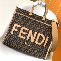 Fendi Sunshine Medium Brown FF jacquard fabric bag