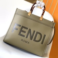 Fendi Sunshine Medium Dove Gray Leather Shopper