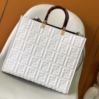 Fendi Sunshine Medium White FF Zucca Leather Shopper