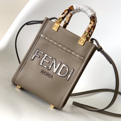 Fendi Mini Sunshine Shopper Dark Grey Leather and Elaphe