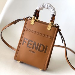 Fendi Mini Sunshine Shopper Brown Leather Mini Bag