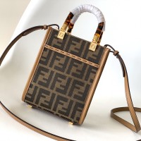 Fendi Mini Sunshine Shopper Brown FF jacquard fabric bag