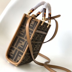 Fendi Mini Sunshine Shopper Brown FF jacquard fabric bag