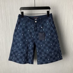 Louis Vuitton Embroidered Damier Denim Shorts 1AFVO9