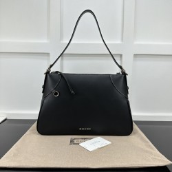 Gucci GG Emblem large shoulder bag black smooth leather
