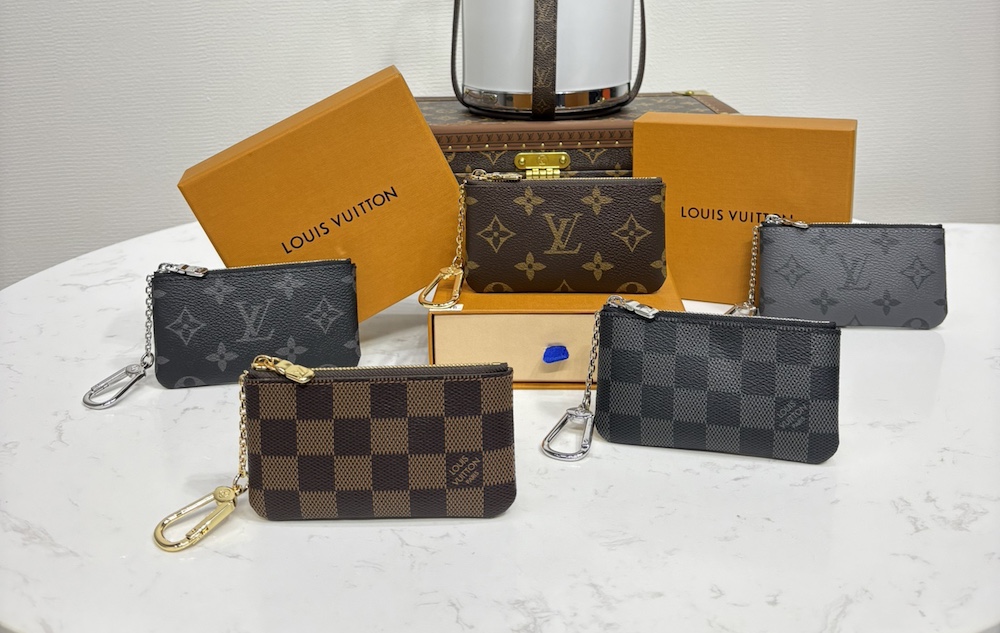 Close-up of a replica Louis Vuitton key pouch.